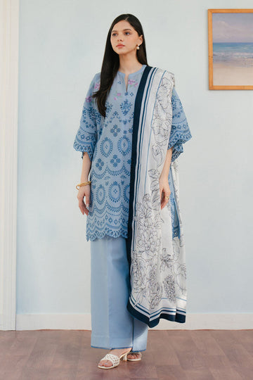 3 Piece Unstitched Heavy Embroidered Pure Lawn Suit with Fine Printed Silk Dupatta